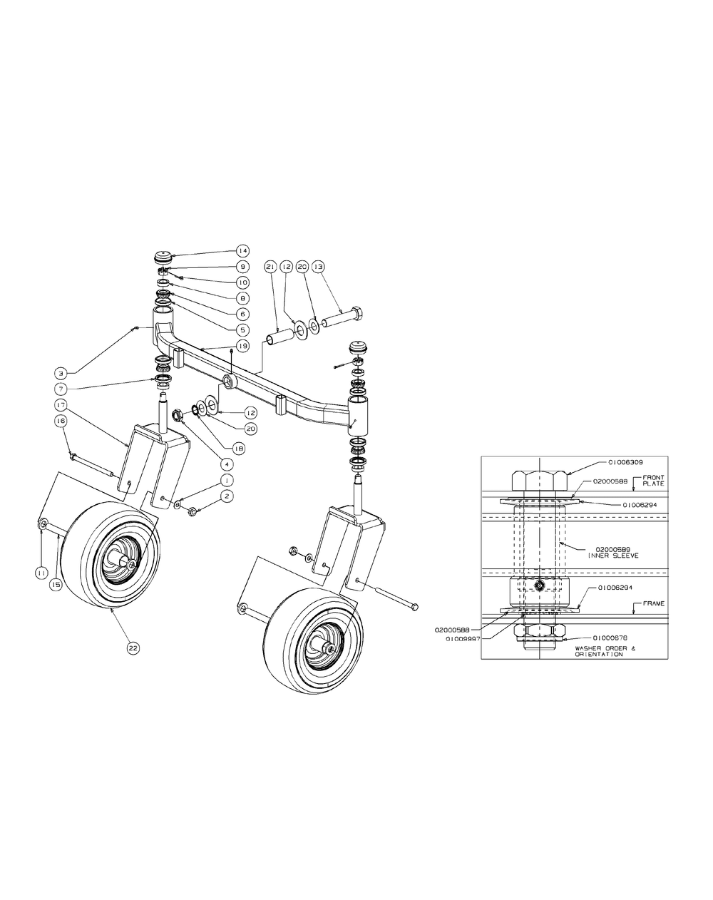 Front Caster Assembly Diagram and Parts List for M60-KH (53BH8CT6050-27HP-OHV)(2009 & Before) Cub Cadet Lawn Tractor